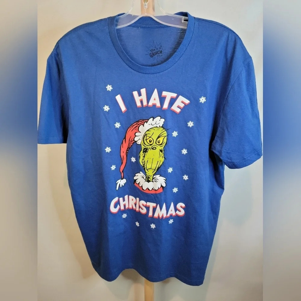 I Hate Christmas Grinch Royal Blue T-shirt Large